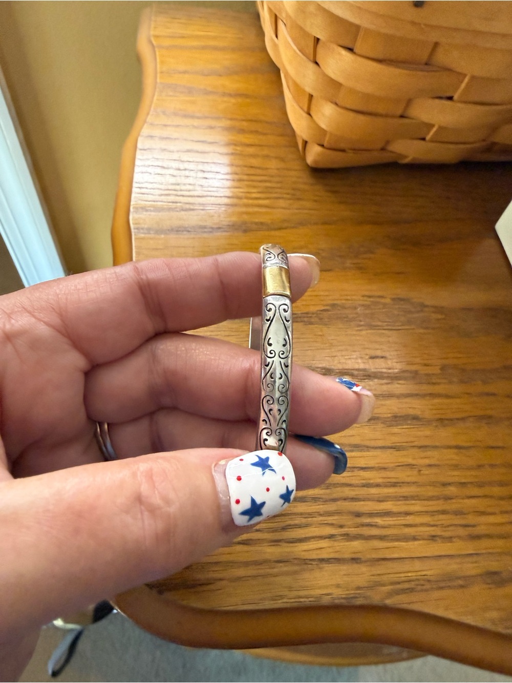 Brighton Silver and Gold Scrollwork Hinged Bracelet - Picture 4 of 5